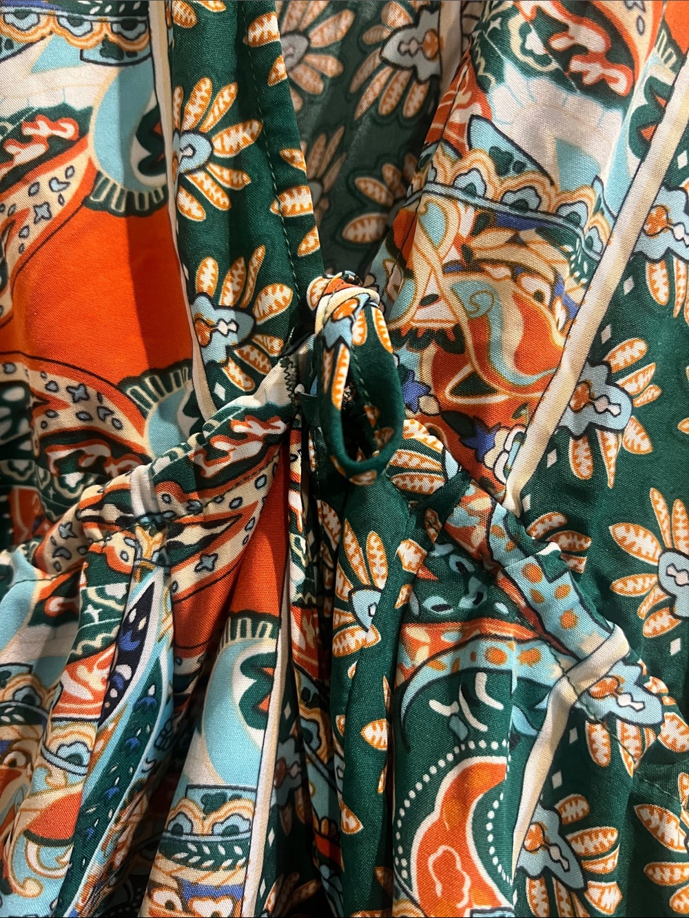 Cupshe Green Floral Paisley Mini Dress with Orange Accents - Picture 2 of 5